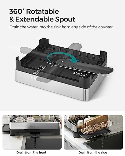 Large Dish Drying Rack, Stainless Steel with Rotatable Spout, Fingerprint-Resistant for Kitchen Counter Q487