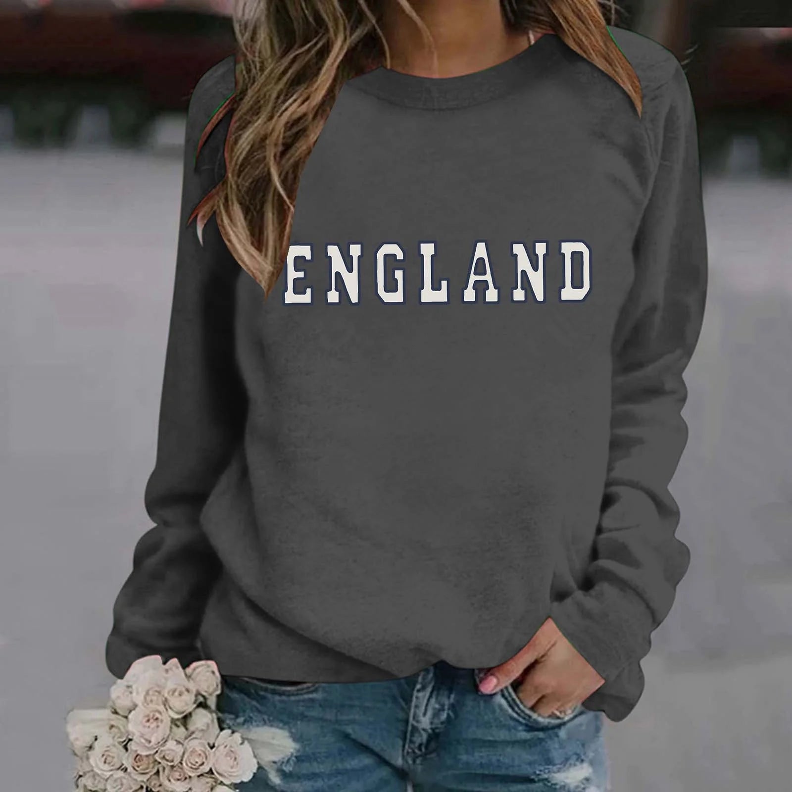 Women's Letter Printed Round Neck Long Sleeve Casual Sweatshirt X21936