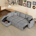Folding Sleeper Living Room,Modular Sectional Pull, L-Shape Couch Corner Sofa-Bed Ottoman & Hidden Arm Storage & USB Charge,Dark Gray