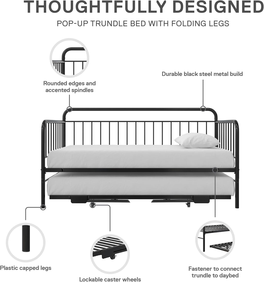Metal Daybed with Pop Up Trundle Bed, Twin, Black W1027