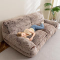 HIGOGOGO Giant Human Dog Sofa Bed, Big Comfy Floor Sofa Couch for Pet Families with Foam Chunk Supportive Mat, Fluffy Faux Fur Orthopedic Dog Bed for Human, Snow Coffee
