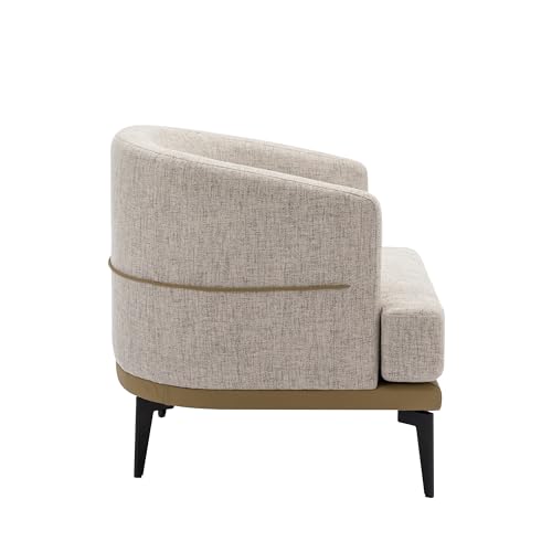 Accent Barrel Chair with Linen and PU, Metal Legs F608076
