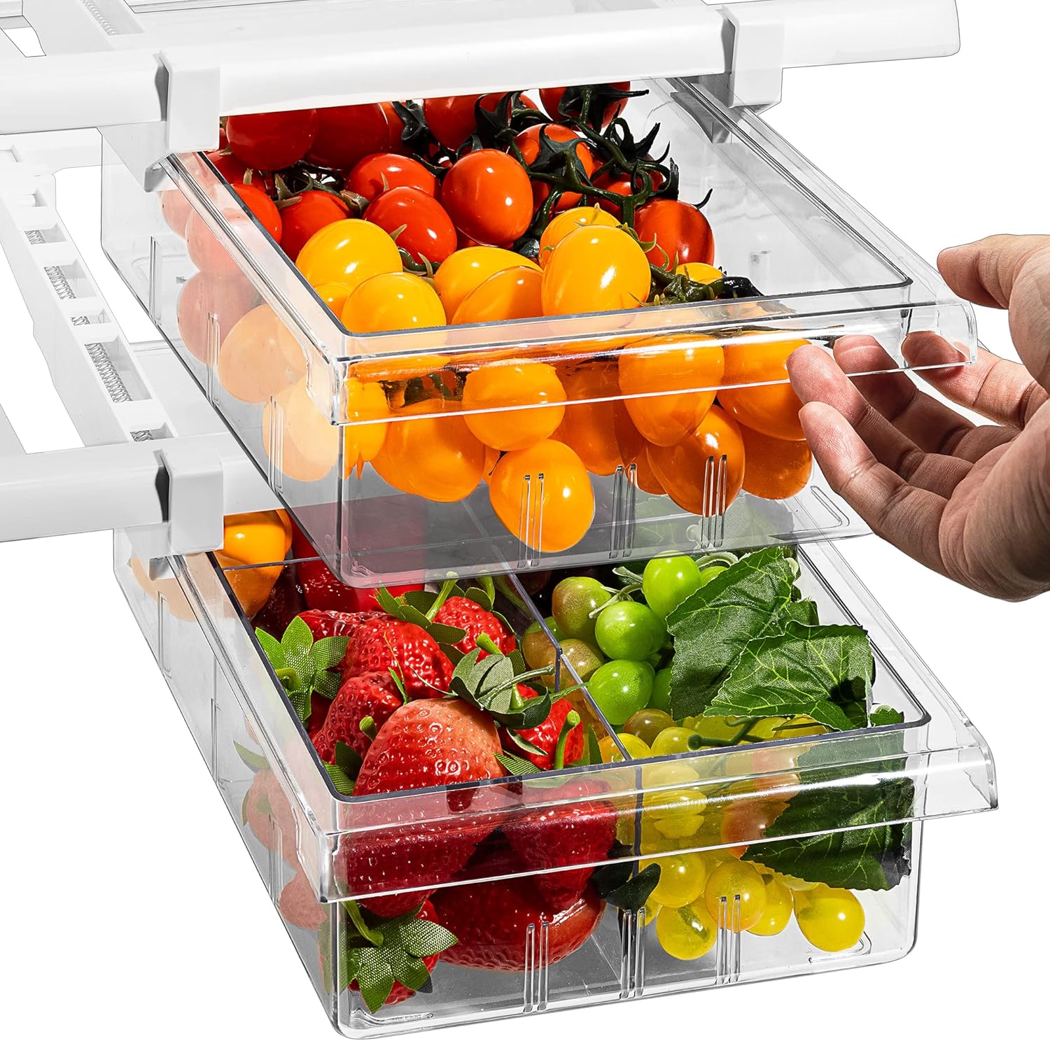 Kitchen Organization Bundle with 2 Pull Out Fridge Drawers and 2 Stackable Fridge Bins B695907