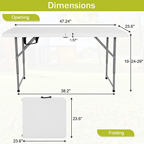 Folding Table 6ft Portable Outdoor Picnic Dining Table with Carrying Handle, White E577