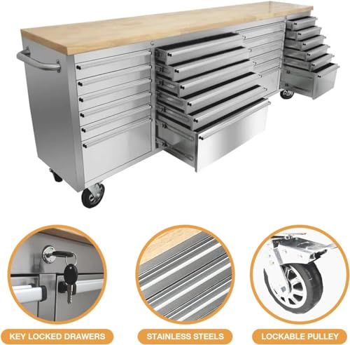 72 inch Mobile Tool Chest with 15 Drawers and Locking Wheels B161