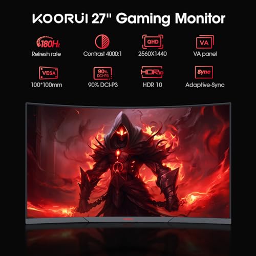 27 inch QHD 180Hz Curved Gaming Monitor, 1ms AdaptiveSync, VESA Compatible, HDR10 Z18960