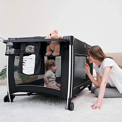 Portable Baby Crib Foldable Travel Playard with Bassinet and Changing Table I3310