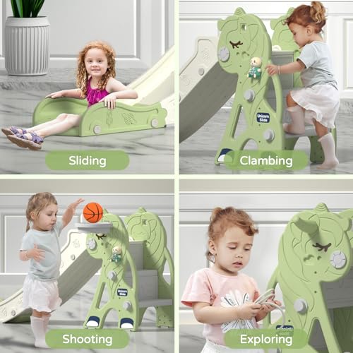 Unicorn Toddler Slide with Basketball Hoop for Ages 1-3 J49909