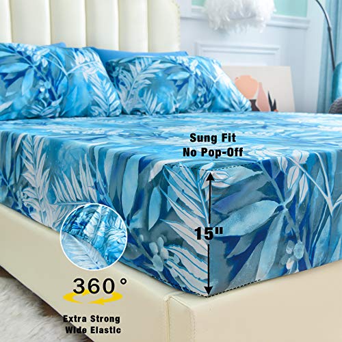 Mint Green Floral Printed Sheet Set Queen Size 6 Piece, Soft Microfiber Bed Sheets Extra Deep Pocket K72854