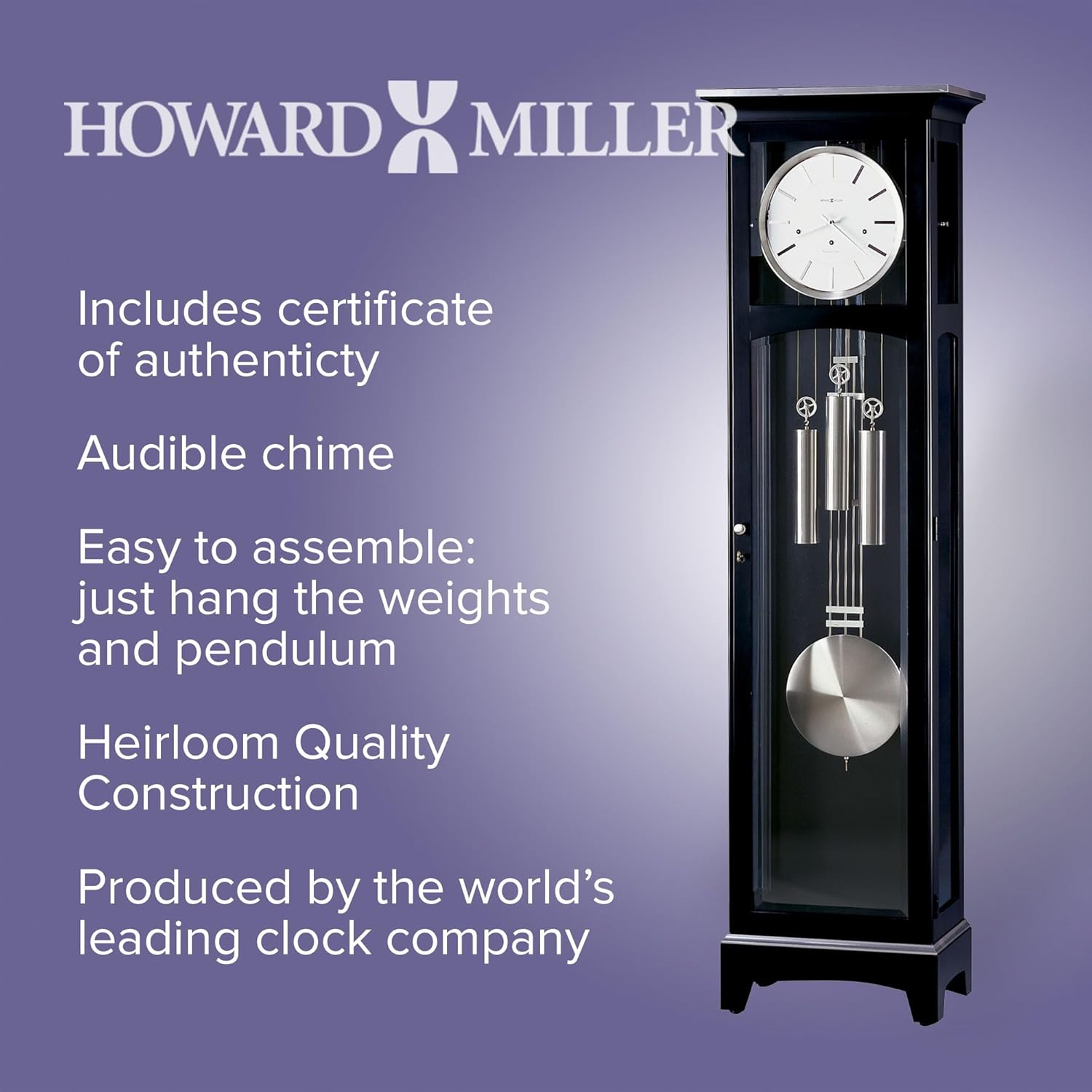 Floor Clock, Black Satin Finish E4495