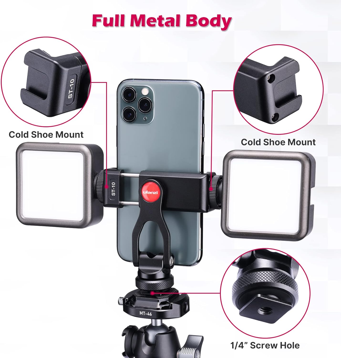 Metal Phone Tripod Mount, 360° Smartphone Adapter with Cold Shoe Mount Y78407