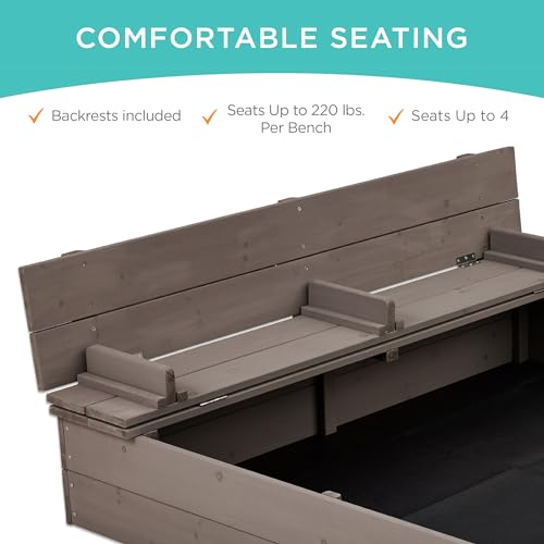 Kids' Outdoor Wooden Sandbox with Foldable Bench Seats R806