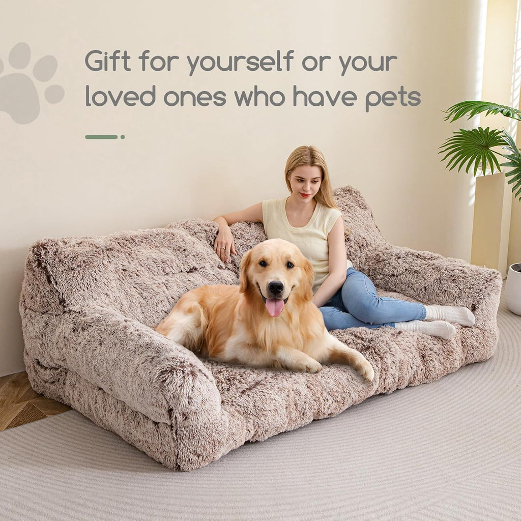 Giant Human Dog Sofa Bed, Comfy Floor Couch with Foam Support Mat, Faux Fur G831