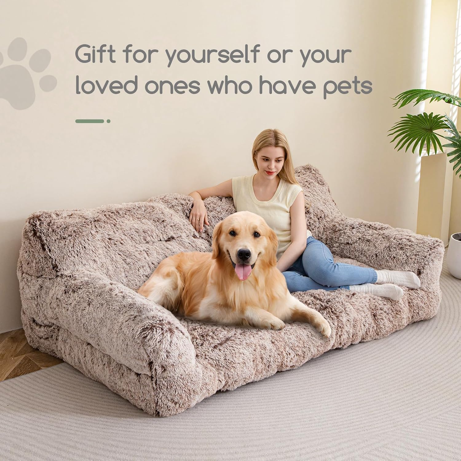 Giant Human Dog Sofa Bed, Comfy Floor Couch with Foam Support Mat, Faux Fur G831