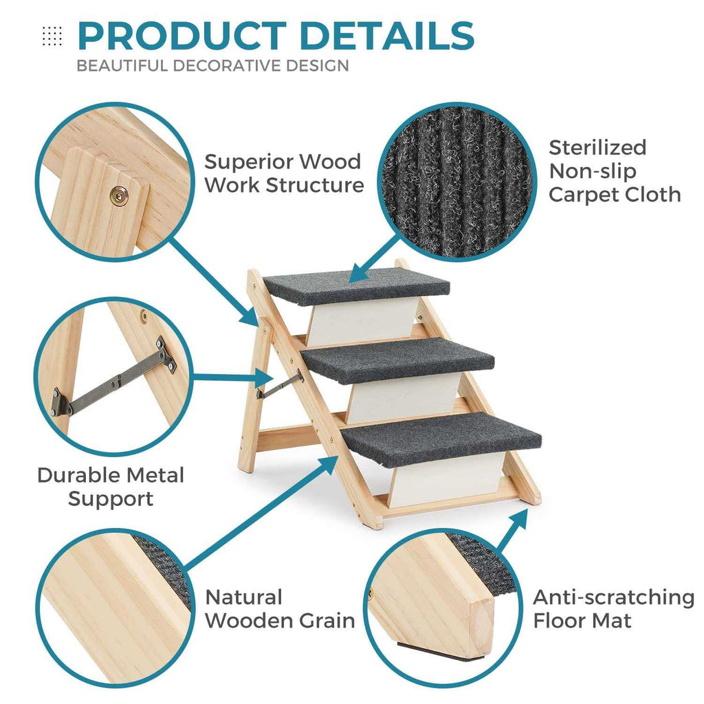 Wooden Pet Stairs for Dogs and Cats Up to 150Lbs T5347