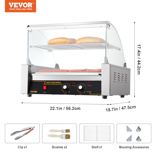 Hot Dog Roller Cooker with Dual Temperature Control, Stainless Steel W27370