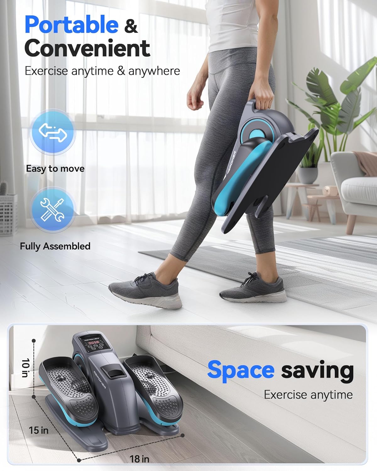 Under Desk Elliptical Machine for Seniors, Quiet Pedal Exerciser with Adjustable Speed Q71796