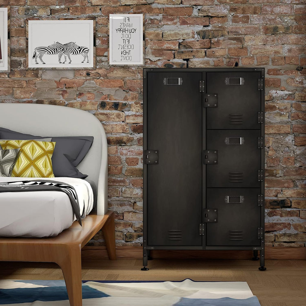 Metal Locker Storage Cabinet, 4 Doors, Steel Wardrobe for Home Office Gym School D274