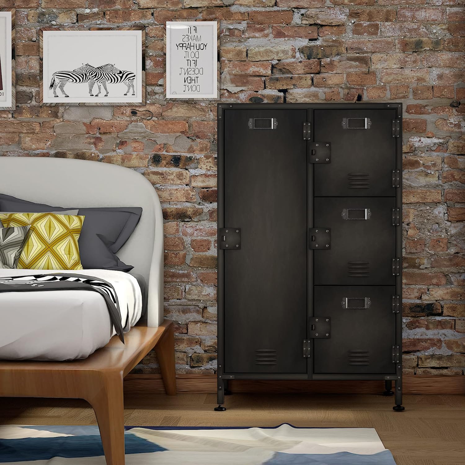 Metal Locker Storage Cabinet, 4 Doors, Steel Wardrobe for Home Office Gym School D274