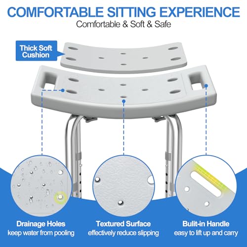 Heavy Duty Stainless Steel Shower Chair with Anti-Slip Seat and Grab Bar J12195