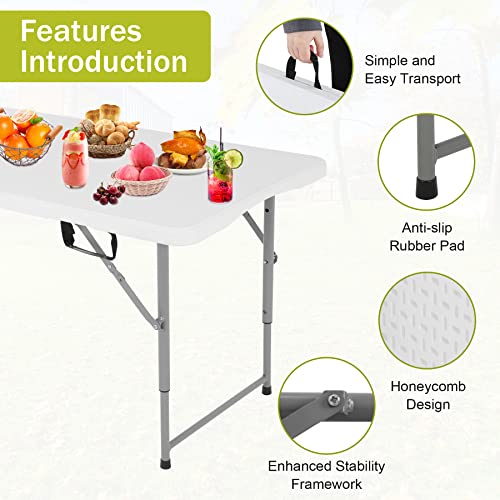 Folding Table 6ft Portable Outdoor Picnic Dining Table with Carrying Handle, White E577