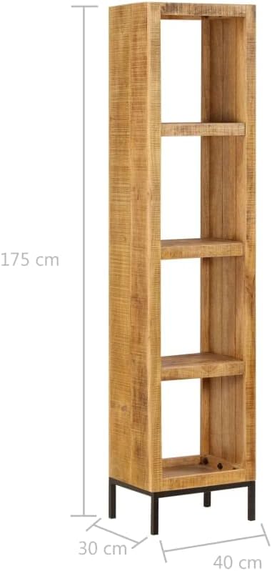 Solid Mango Wood Bookshelf with 4 Compartments, Brown P4192