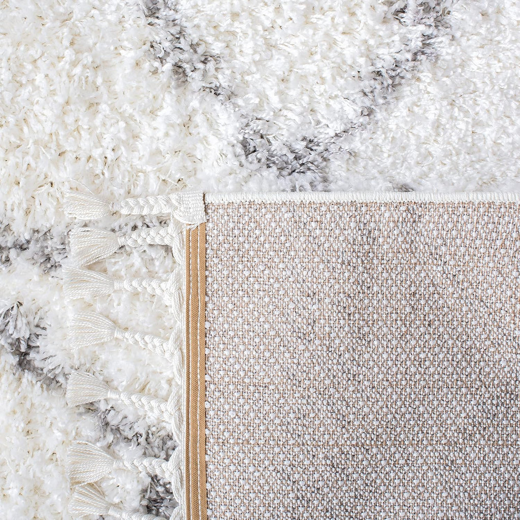 Shag Area Rug - 9' x 12', Ivory & Grey, Boho Braided Design, Non-Shedding S51460
