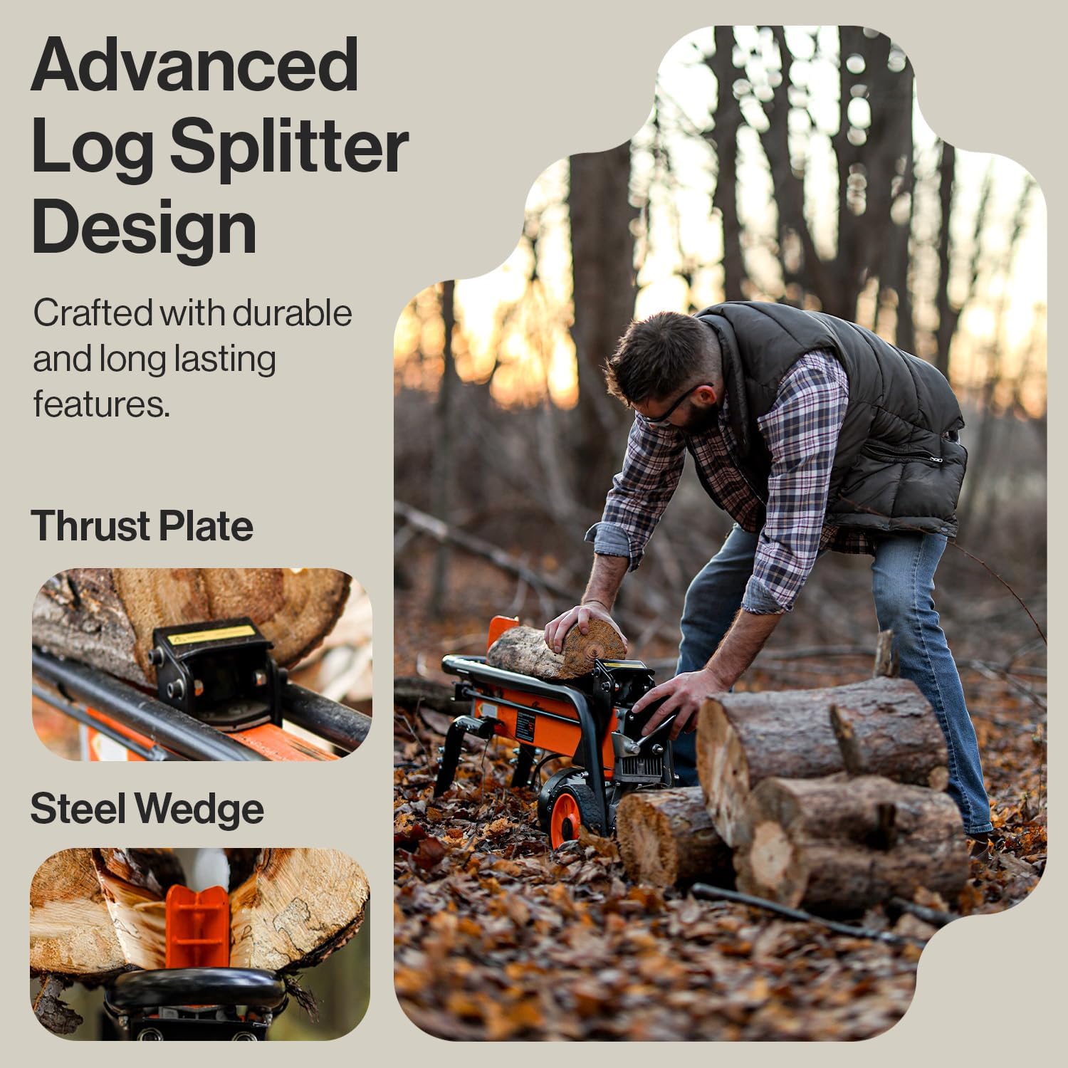 Electric Log Splitter 6 Ton Portable with Steel Wedge F595