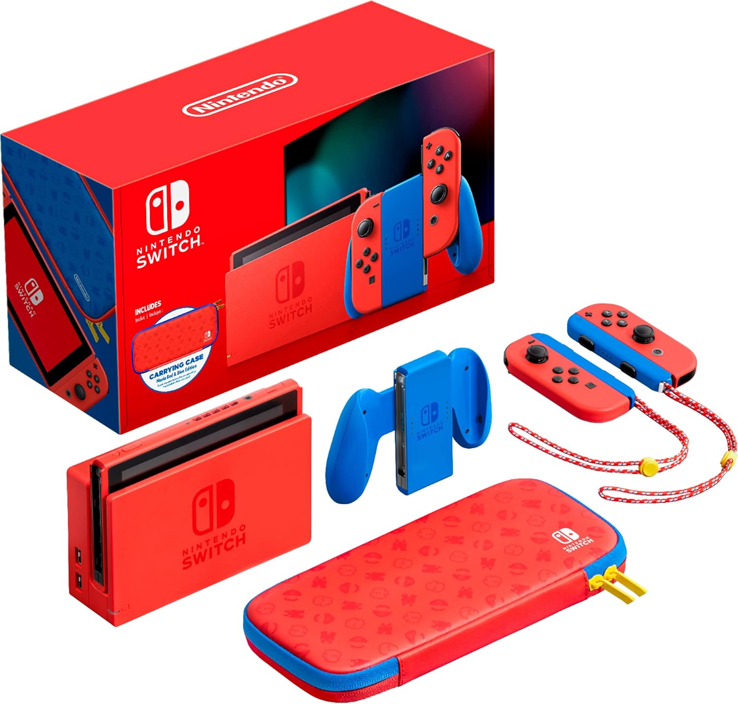 Mario Red & Blue Edition Console with Red Joy-Con, Blue Dock, 32GB Storage, 7-in-1 Carrying Case F2649