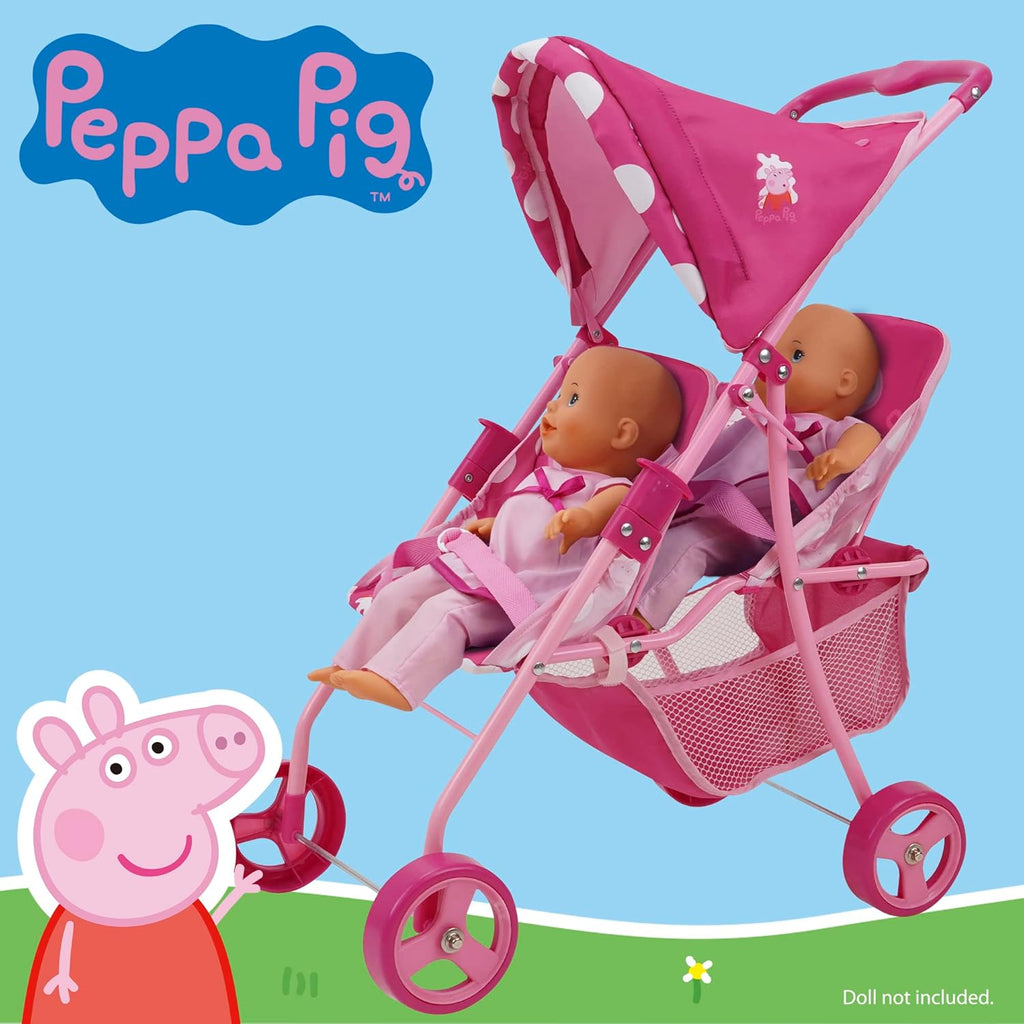 Doll Twin Stroller - Pink & White Dots - Fits Dolls Up To 24" W65973