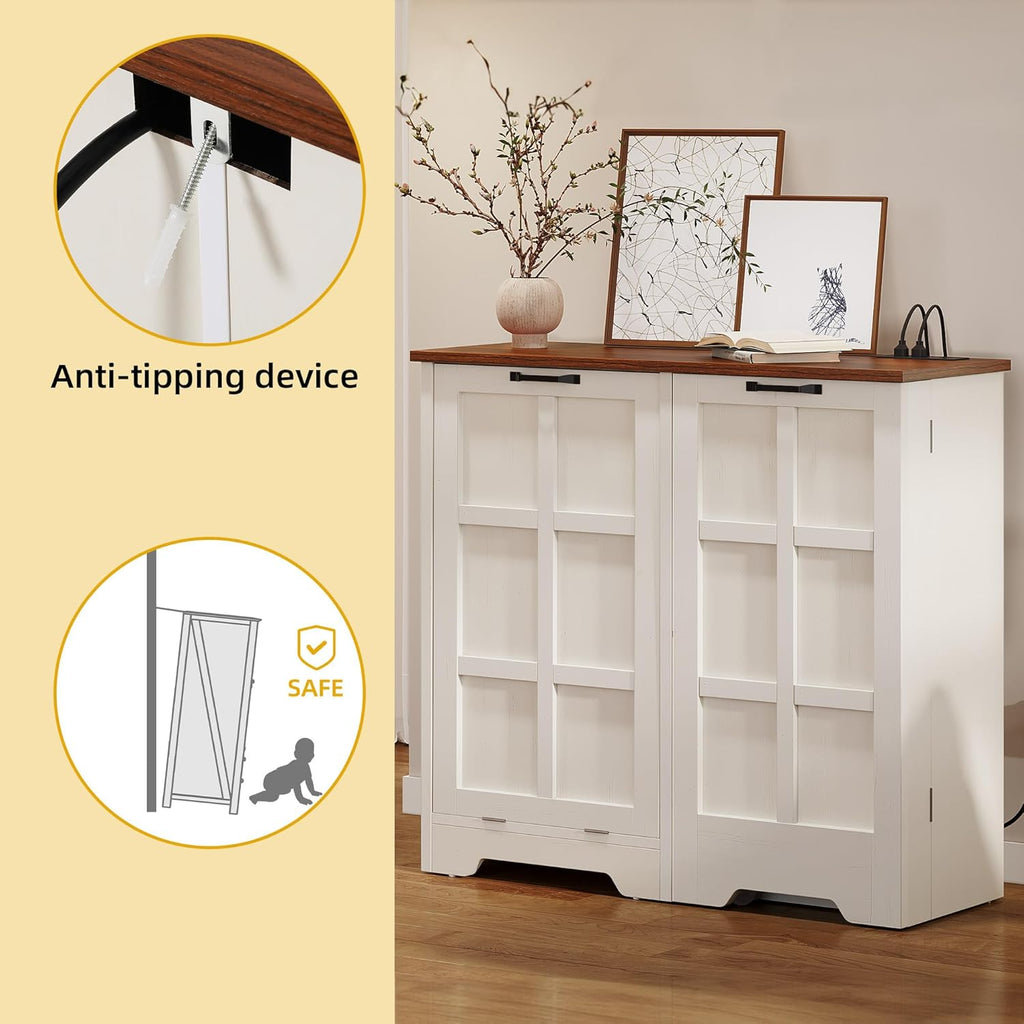 Tilt Out Trash Cabinet, 13 Gallon Hidden Pull Out Trash Bin, Kitchen Storage Cabinet, White Oak U194784