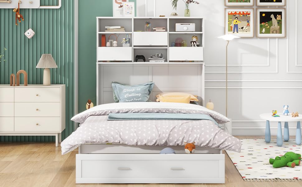 Queen Size Murphy Bed with Bookcase and Drawer C763252
