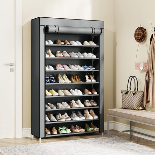 10-Tier Shoe Rack with Cover, Vertical Shoe Storage Cabinet for Closet and Entryway F539