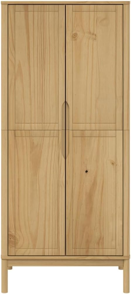 Wardrobe Solid Pine Wood Wax Brown with Wooden Legs P476368