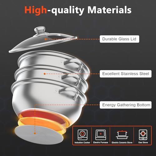 5-Tier Stainless Steel Steamer Pot with Glass Lid F638891