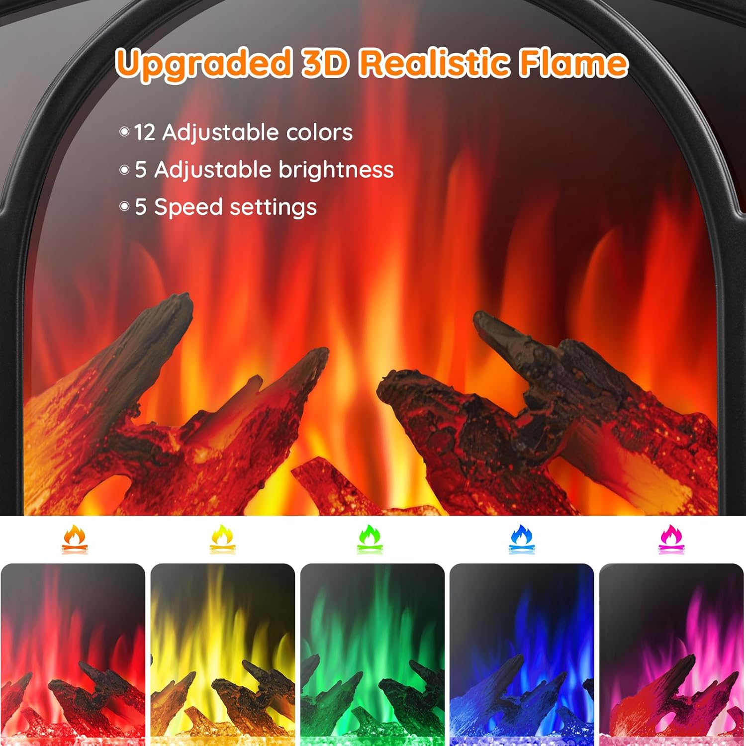 Electric Fireplace Heater, 1500W Infrared with 3D Flame Effect and Remote Q272199