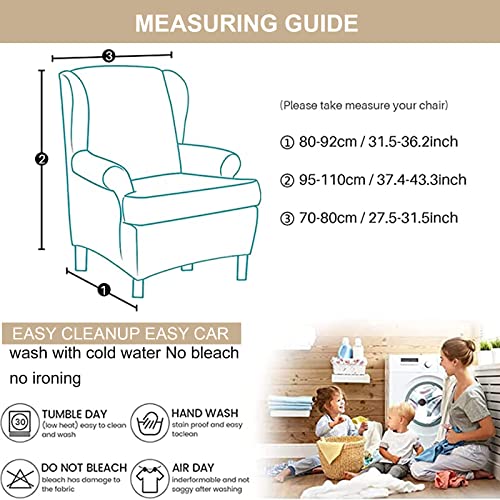 Wingback Chair Slipcover 2 Piece Washable Jacquard Furniture Protector with Elastic Bottom V153