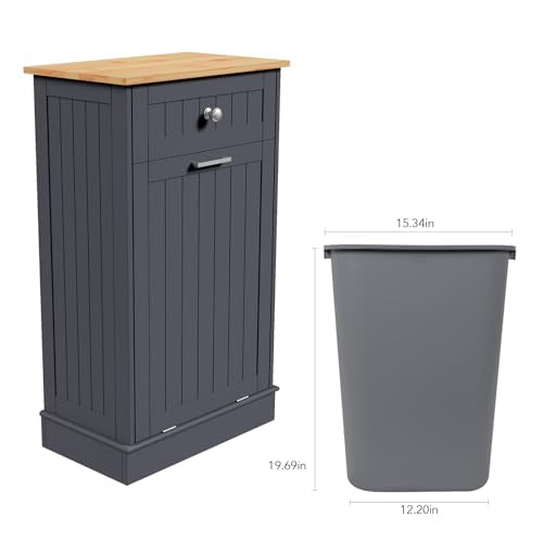 Tilt Out Trash Cabinet with Hideaway Drawer and Bamboo Cutting Board J46442