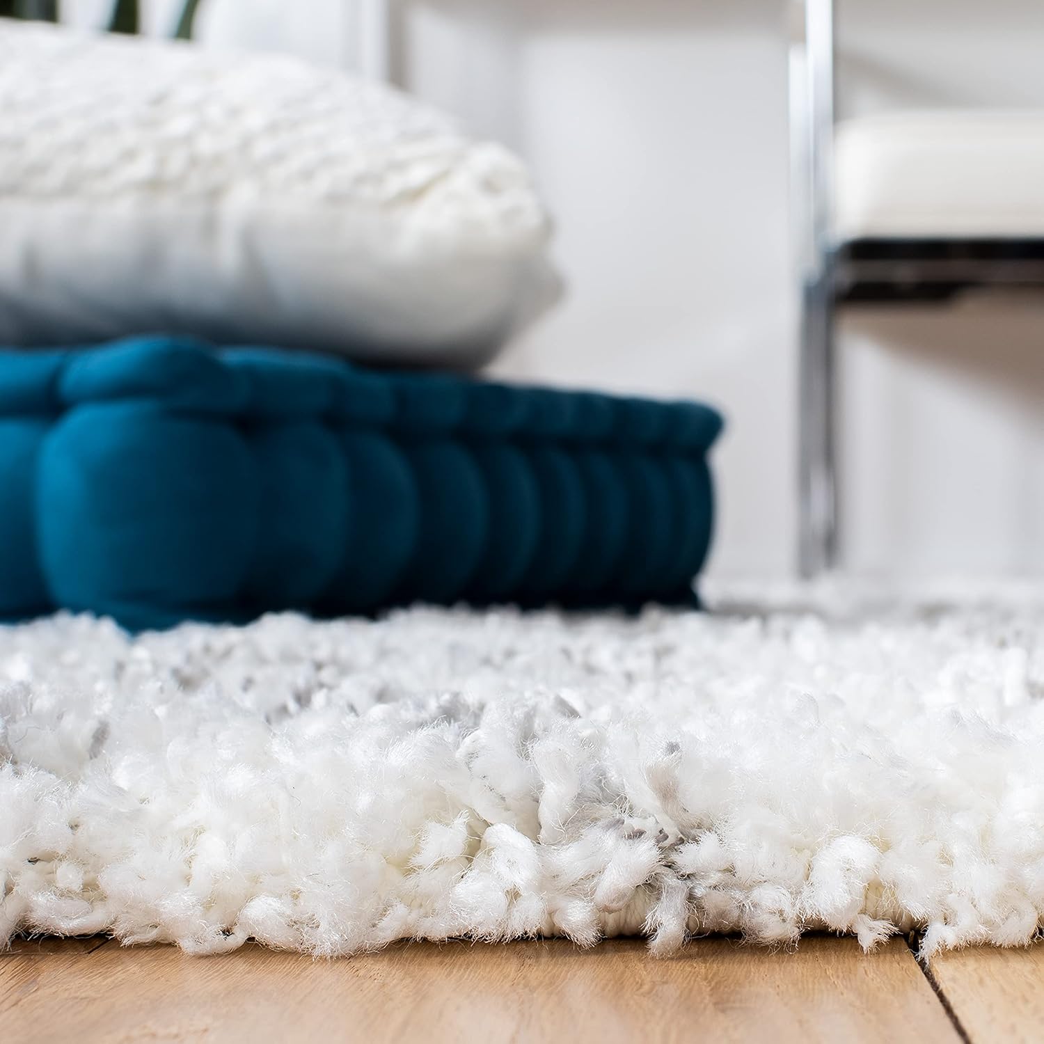 Shag Area Rug - 9' x 12', Ivory & Grey, Boho Braided Design, Non-Shedding S51460