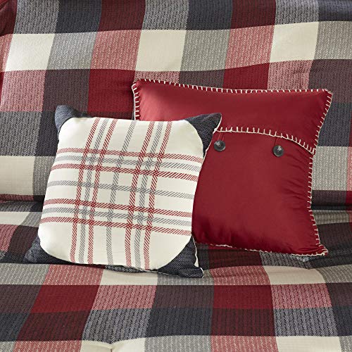 Red Plaid Herringbone Comforter Set King 7 Piece F10742