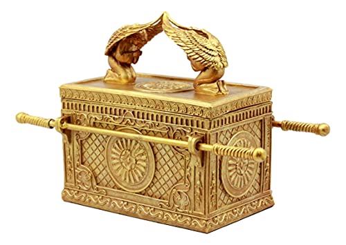 Large Matte Gold Holy Ark of the Covenant with Ten Commandments Religious Decorative Figurine Box Q672