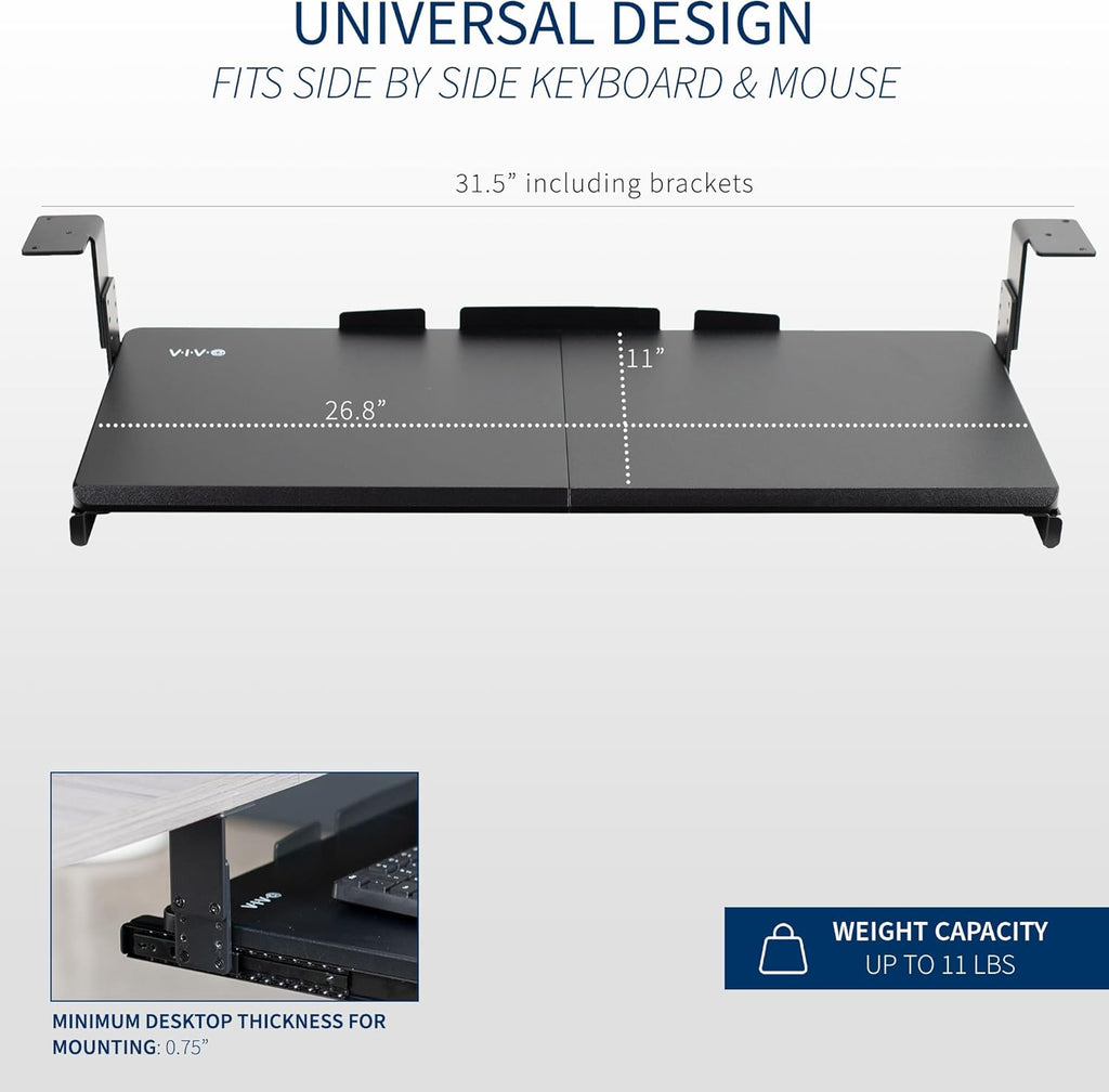 Adjustable Under Desk Keyboard Tray, 27 x 11 inch Slide-Out Computer Drawer, Black L19840