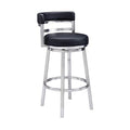 Armen Living Madrid 26" Counter Height Swivel Modern Gray Faux Leather and Brushed Stainless Steel Bar Stool for Kitchen Island Counter