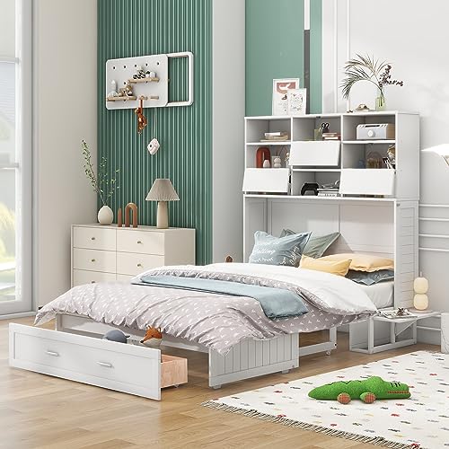 Queen Size Murphy Bed with Bookcase and Drawer C763252