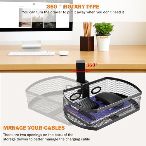Under Desk Drawer Clamp-On Swivel Organizer Pen Holder S385