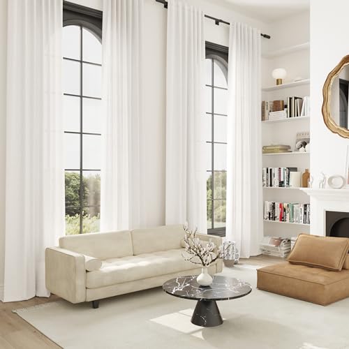 Linen Curtains for Living Room Bedroom, Light Filtering, 204 Inches Long, Beige Y3491