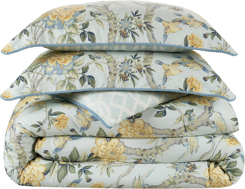 Peony Gardens 4 Piece Cotton Comforter Set, Queen Bed Set, Blue R225