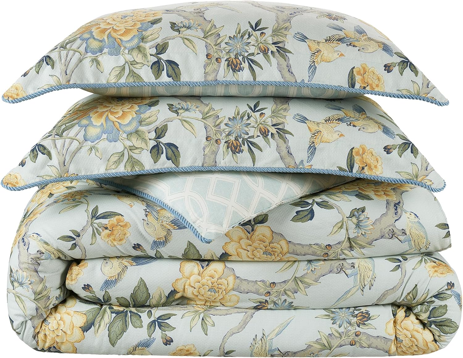 Peony Gardens 4 Piece Cotton Comforter Set, Queen Bed Set, Blue R225