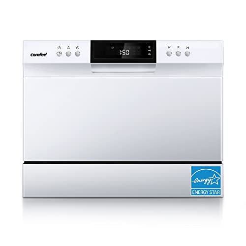 COMFEE’ Countertop Dishwasher, Energy Star Portable Dishwasher, 6 Place Settings & 8 Washing Programs, Speed, Baby-Care, ECO& Glass, Dish Washer for Dorm, RV& Apartment, Black