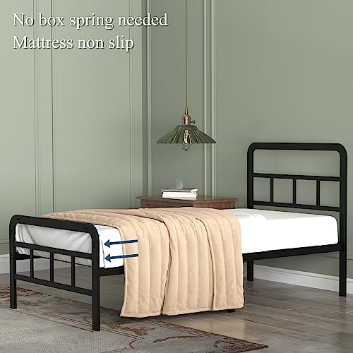 Metal Platform Bed Frame with Headboard, No Box Spring Needed, Black A8053